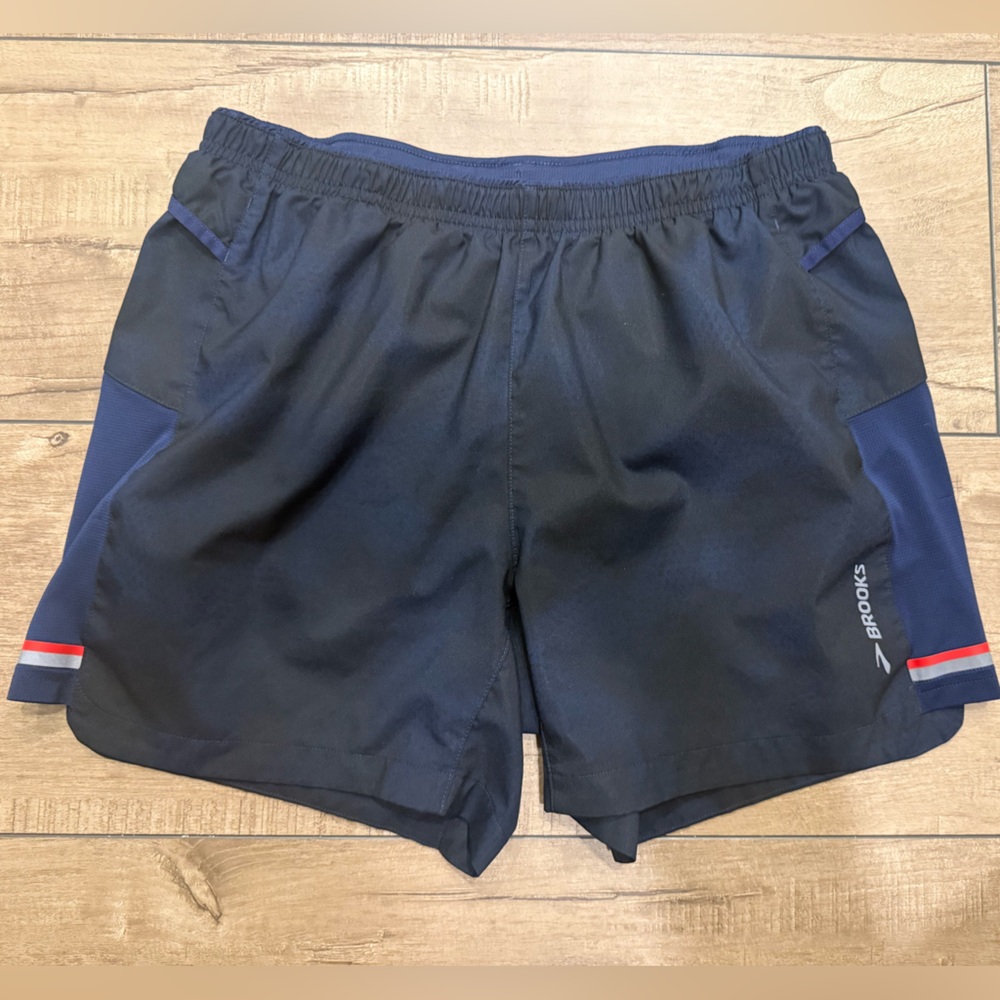 Brooks Pattern Navy and Black Lined RunningShorts
